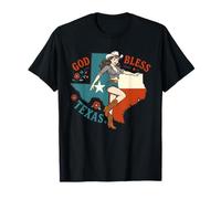 God Bless Texas Pin Up Cowgirl Rétro Texas Carte Western T-Shirt