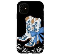 God Bless The Girls Bottes Cowgirl Fleurs Bleu Western Coque pour iPhone 11