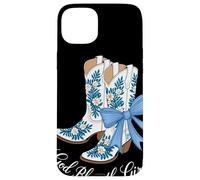 God Bless The Girls Bottes Cowgirl Fleurs Bleu Western Coque pour iPhone 15 Plus