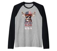 God Bless The USA Chapeau Patriotique Amusant Motif cerf Manche Raglan
