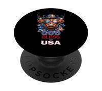 God Bless The USA Funny Patriotic Highlander Vache et Drapeau PopSockets PopGrip Adhésif