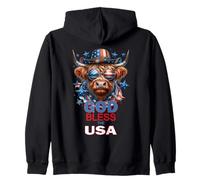 God Bless The USA Funny Patriotic Highlander Vache et Drapeau Sweat à Capuche