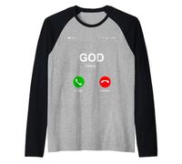 God Calling Funny God Phone Christian Church pour Hommes, Femmes et Enfants Manche Raglan