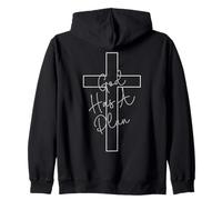 God Has A Plan Cross Outline Christian Faith Citation Minimal Sweat à Capuche