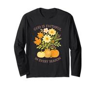 God is Faithful in Every Season Watercolor Fall Pumpkins Manche Longue