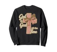 God is Good All The Time Croix chrétienne avec nœud léopard Sweatshirt