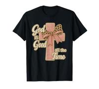 God is Good All The Time Croix chrétienne avec nœud léopard T-Shirt