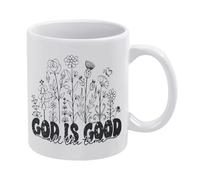 God is Good All The Time Tasse à café en céramique blanche de 325 ml, tasse à thé imprimée double face avec poignée ergonomique en C et fond épais en porcelaine pour la maison, le bureau, la cuisine