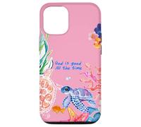 God is Good Summer Ocean Preppy Tortue Rose et Corail Coque pour iPhone 12/12 Pro