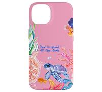 God is Good Summer Ocean Preppy Tortue Rose et Corail Coque pour iPhone 14