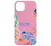 God is Good Summer Ocean Preppy Tortue Rose et Corail Coque pour iPhone 14 Plus