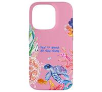 God is Good Summer Ocean Preppy Tortue Rose et Corail Coque pour iPhone 14 Pro