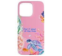 God is Good Summer Ocean Preppy Tortue Rose et Corail Coque pour iPhone 15 Pro Max