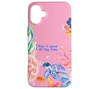 God is Good Summer Ocean Preppy Tortue Rose et Corail Coque pour iPhone 16 Plus