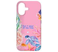 God is Good Summer Ocean Preppy Tortue Rose et Corail Coque pour iPhone 17