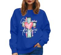 God is Good Sweat-shirt chrétien pour femme Jésus Religieux Chemise à manches longues, bleu saphir, S