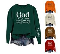 « God is Still Writing Your Story Stop Trying to Steal the Pen » - Sweat-shirt chrétien amusant pour femme - Imprimé lettres - Pull décontracté à manches longues, Orange, L