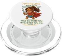 God Is With You - Joshua 1:9 Chibi Anime Warrior Girl Design PopSockets PopGrip pour MagSafe
