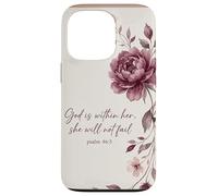 God is Within Her, She Will Not Fail Chrétien Fleurs Foi Art Coque pour iPhone 13 Pro