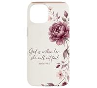 God is Within Her, She Will Not Fail Chrétien Fleurs Foi Art Coque pour iPhone 15