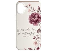 God is Within Her, She Will Not Fail Chrétien Fleurs Foi Art Coque pour iPhone 16 Plus