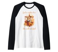 God is Within Her She Will Not Fail Lioness Croix Florale Manche Raglan