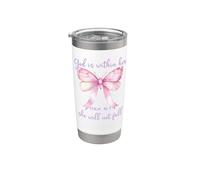 God is Within Her She Will Not Fall Christian Butterfly 46:5 Gobelet isotherme en acier inoxydable double paroi