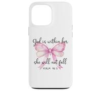 God is Within Her She Will Not Fall Girl Pink Bow Psalm 46:5 Coque pour iPhone 13 Pro Max