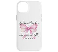 God is Within Her She Will Not Fall Girl Pink Bow Psalm 46:5 Coque pour iPhone 14 Plus