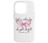God is Within Her She Will Not Fall Girl Pink Bow Psalm 46:5 Coque pour iPhone 14 Pro