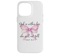 God is Within Her She Will Not Fall Girl Pink Bow Psalm 46:5 Coque pour iPhone 14 Pro Max