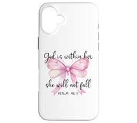 God is Within Her She Will Not Fall Girl Pink Bow Psalm 46:5 Coque pour iPhone 16 Plus