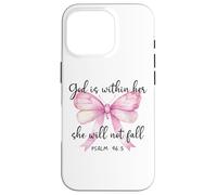God is Within Her She Will Not Fall Girl Pink Bow Psalm 46:5 Coque pour iPhone 16 Pro