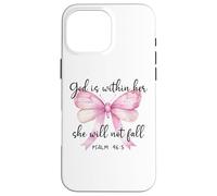 God is Within Her She Will Not Fall Girl Pink Bow Psalm 46:5 Coque pour iPhone 16 Pro Max