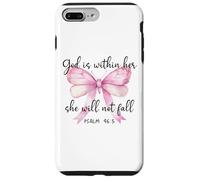 God is Within Her She Will Not Fall Girl Pink Bow Psalm 46:5 Coque pour iPhone 7 Plus/8 Plus