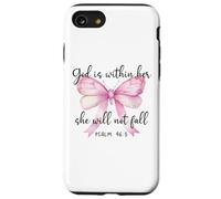 God is Within Her She Will Not Fall Girl Pink Bow Psalm 46:5 Coque pour iPhone SE (2020) / 7/8