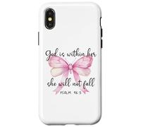 God is Within Her She Will Not Fall Girl Pink Bow Psalm 46:5 Coque pour iPhone X/XS