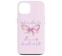 God is Within Her She Will Not Fall Pink Bow Girl Psalm 46:5 Coque pour iPhone 13