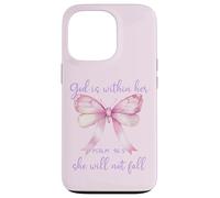 God is Within Her She Will Not Fall Pink Bow Girl Psalm 46:5 Coque pour iPhone 13 Pro