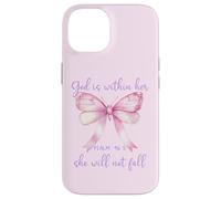 God is Within Her She Will Not Fall Pink Bow Girl Psalm 46:5 Coque pour iPhone 14