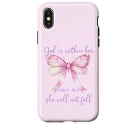 God is Within Her She Will Not Fall Pink Bow Girl Psalm 46:5 Coque pour iPhone X/XS