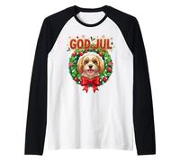 God Jul Norwegian Xmas Cute Havanese Dog Christmas Wreath Manche Raglan