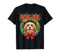 God Jul Norwegian Xmas Cute Havanese Dog Christmas Wreath T-Shirt