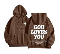 God Loves You - Sweat à capuche chrétien confortable pour homme, lettre fine avec capuche, pull à capuche graphique 2025, tenue tendance avec motifs gothiques, coupe ample, drôle, gothique, doux, café
