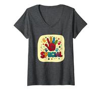God Made Me Special Christians for Kids Empreinte colorée T-Shirt avec Col en V, Femme, Chiné Foncé, M
