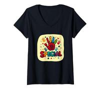 God Made Me Special Christians for Kids Empreinte colorée T-Shirt avec Col en V, Femme, Noir, XL