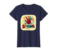 God Made Me Special Christians for Kids Empreinte colorée T-Shirt, Femme, Bleu Marine, L