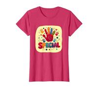 God Made Me Special Christians for Kids Empreinte colorée T-Shirt, Femme, Rouge chiné, L
