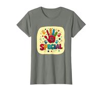 God Made Me Special Christians for Kids Empreinte colorée T-Shirt, Femme, Vert Kaki chiné, XS