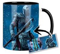 God Of 000 War Ragnarok Kratos Atreus Tasse Ceramique Intérieure et Poignée Noire Mug